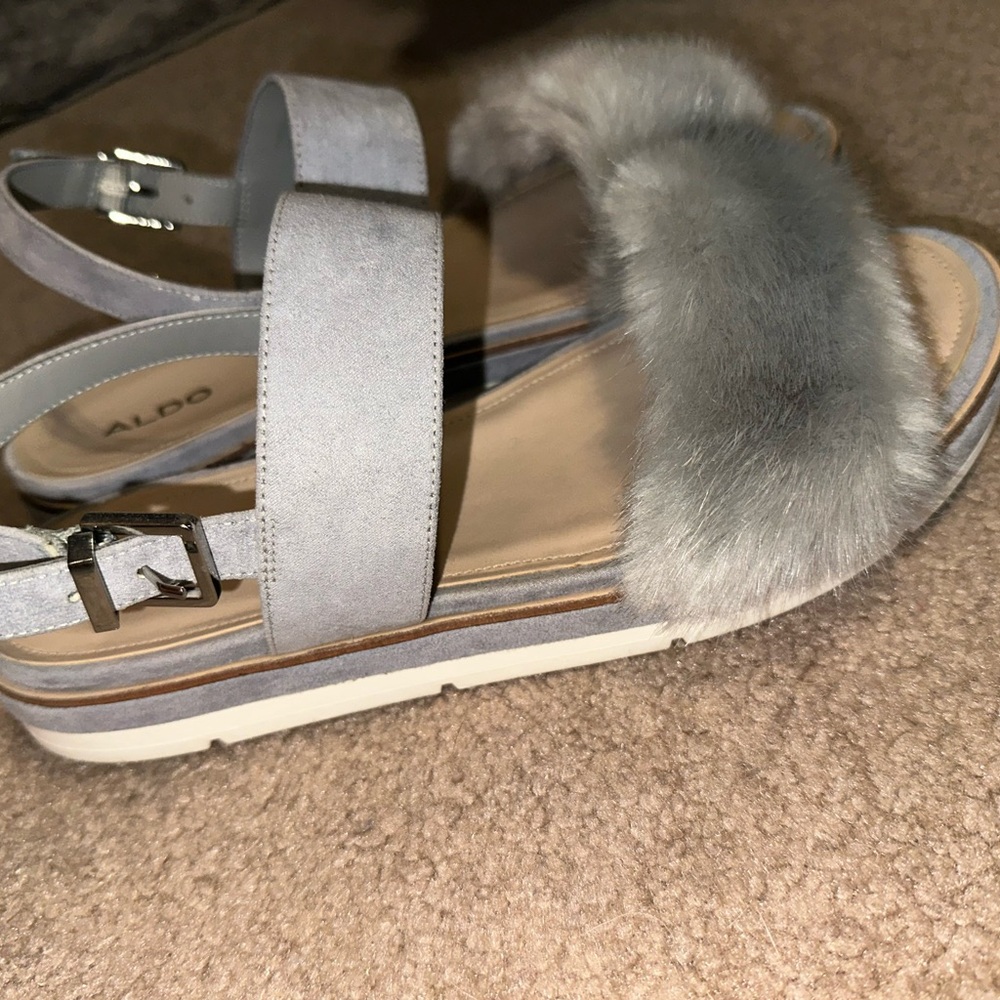 Aldo Gray Platform Sandals with Fur Straps